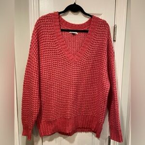 American Eagle Size S Pink Oversized V Neck Waffle Knit Pullover Sweater
